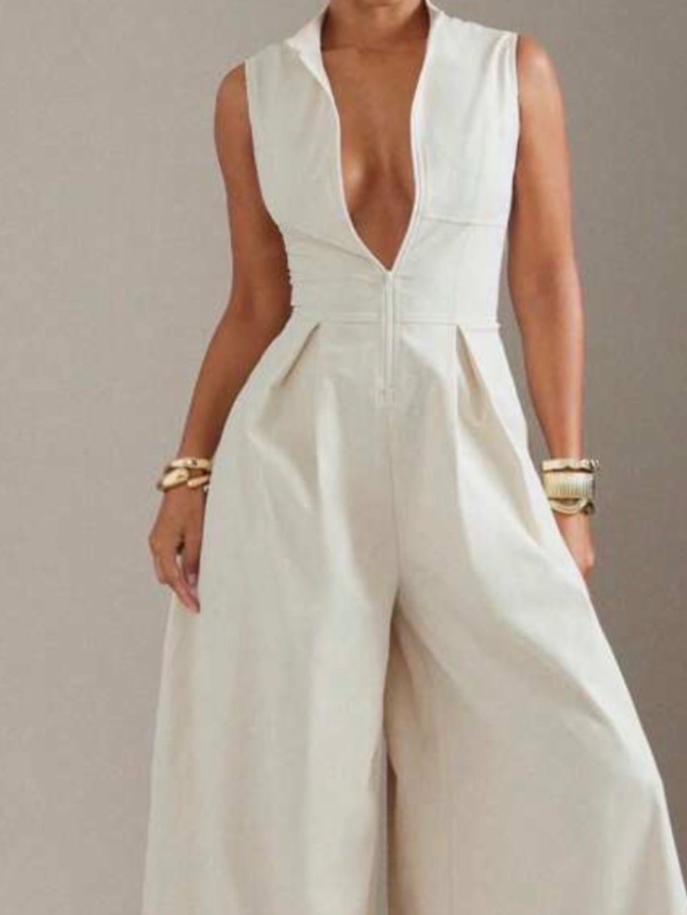 Wide Leg Zip Front Sleeveless Jumpsuit - Picture 7 of 7